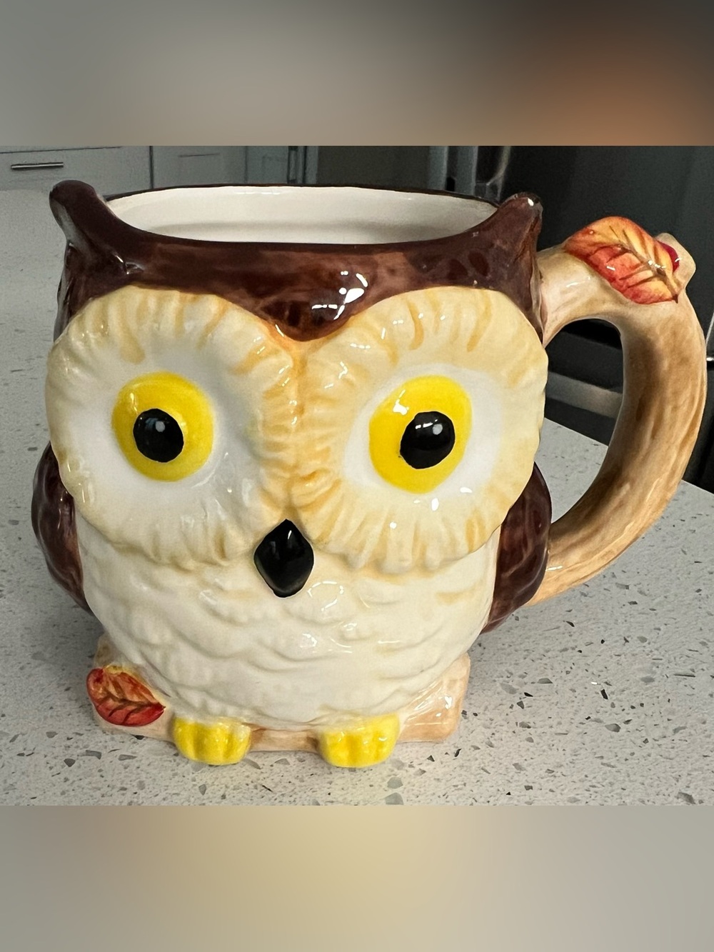 Ceramic Owl Mug in Brown, Cream & Yellow